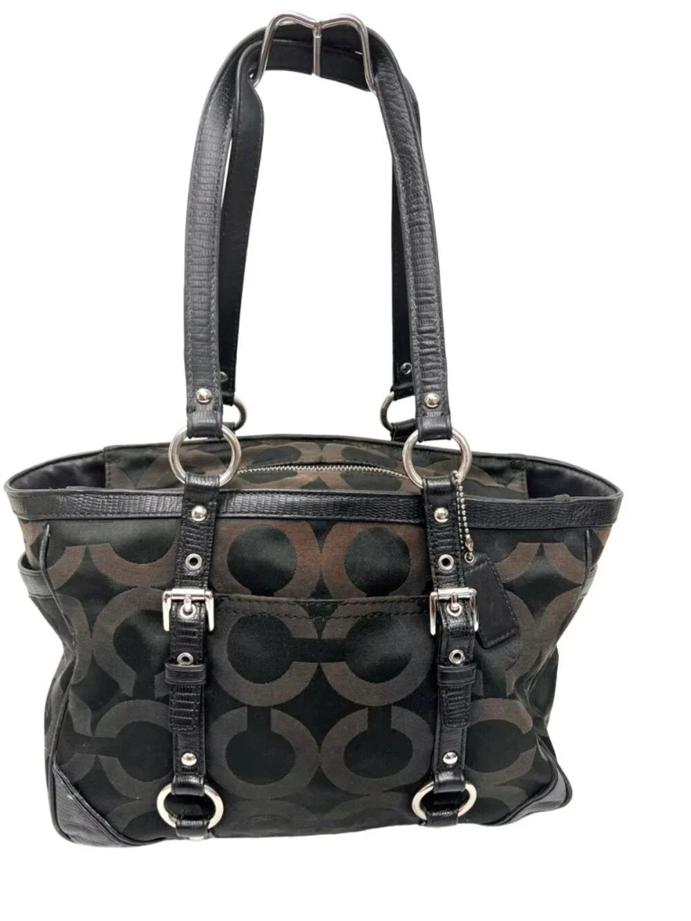 Vgt Coach Signatue Hobo Shoulder Bag Convas black brown leather trim + Scarf(4